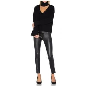 Alan Bilzerian Women's Soft Faux Leather Skinny Pants Navy Blue MSRP $1200